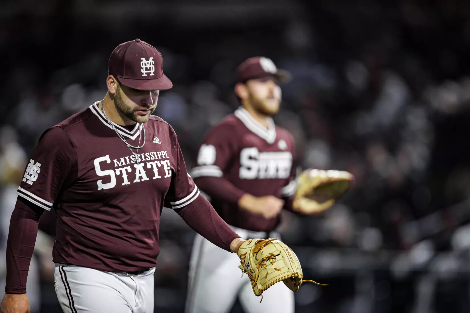 STARKVILLE, MS - April 08, 2022 - Mississippi State Pitcher Preston Johnson (#35) during the game between the LSU Tigers and the Mississippi State Bulldogs at Dudy Noble Field at Polk-Dement Stadium in Starkville, MS. Photo By Austin Perryman