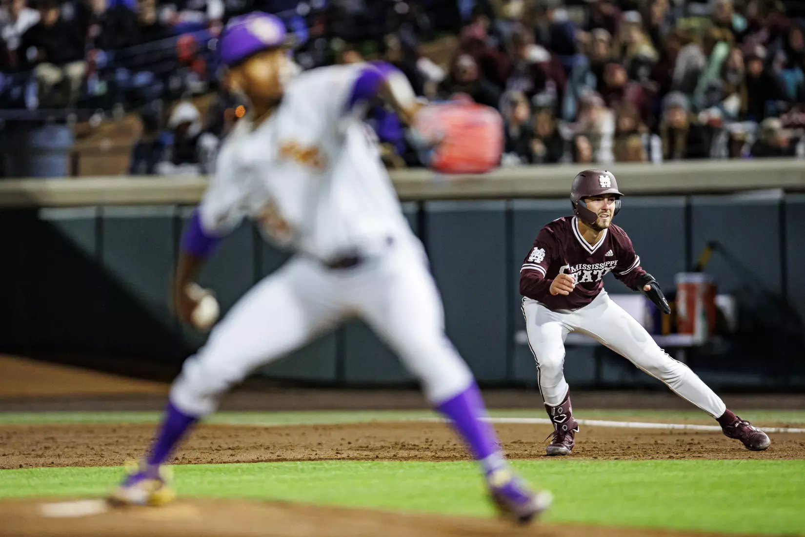 STARKVILLE, MS - April 08, 2022 - Mississippi State Outfielder Drew McGowan (#8) during the game between the LSU Tigers and the Mississippi State Bulldogs at Dudy Noble Field at Polk-Dement Stadium in Starkville, MS. Photo By Austin Perryman