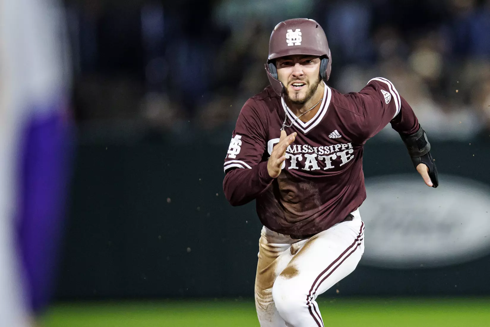 STARKVILLE, MS - April 08, 2022 - Mississippi State Outfielder Drew McGowan (#8) during the game between the LSU Tigers and the Mississippi State Bulldogs at Dudy Noble Field at Polk-Dement Stadium in Starkville, MS. Photo By Austin Perryman