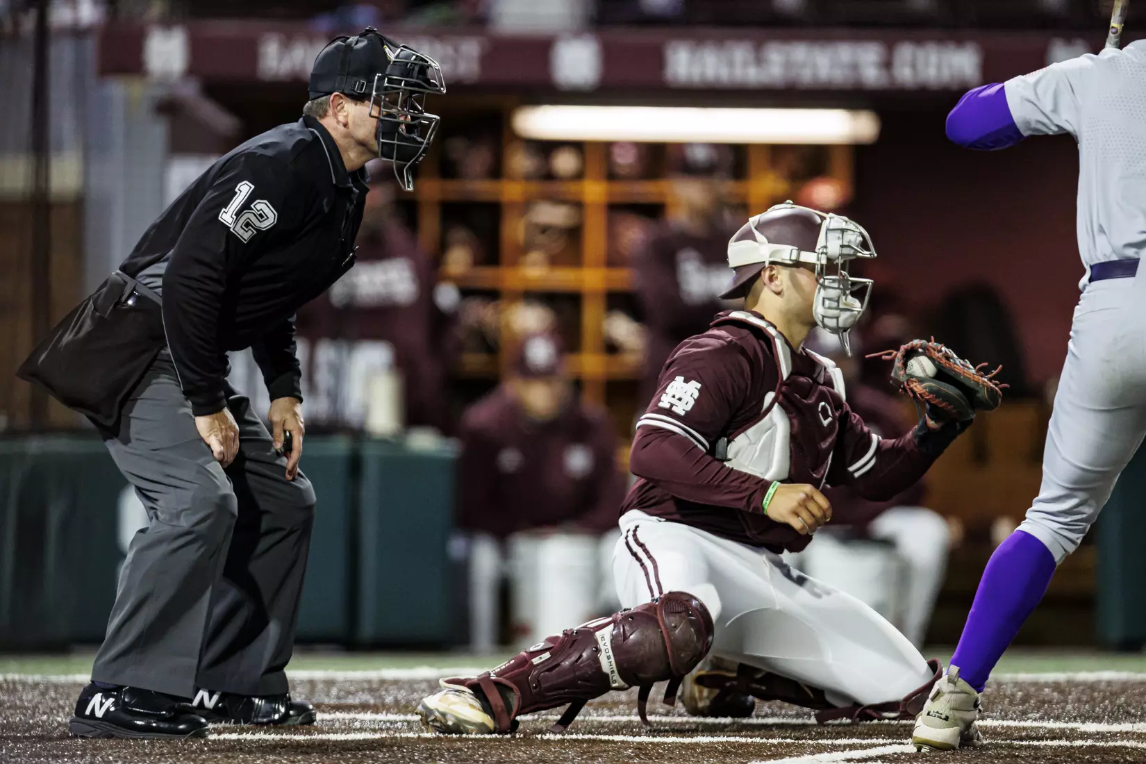 STARKVILLE, MS - April 08, 2022 - Mississippi State Catcher Logan Tanner (#19) during the game between the LSU Tigers and the Mississippi State Bulldogs at Dudy Noble Field at Polk-Dement Stadium in Starkville, MS. Photo By Austin Perryman