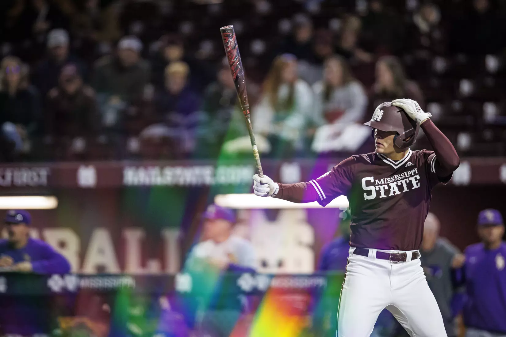STARKVILLE, MS - April 08, 2022 - Mississippi State Infielder/Outfielder Hunter Hines (#44) during the game between the LSU Tigers and the Mississippi State Bulldogs at Dudy Noble Field at Polk-Dement Stadium in Starkville, MS. Photo By Austin Perryman