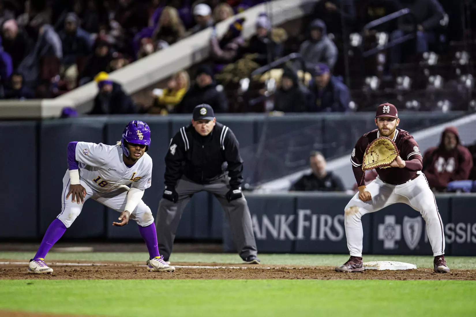 STARKVILLE, MS - April 08, 2022 - Mississippi State Infielder Luke Hancock (#20) during the game between the LSU Tigers and the Mississippi State Bulldogs at Dudy Noble Field at Polk-Dement Stadium in Starkville, MS. Photo By Austin Perryman