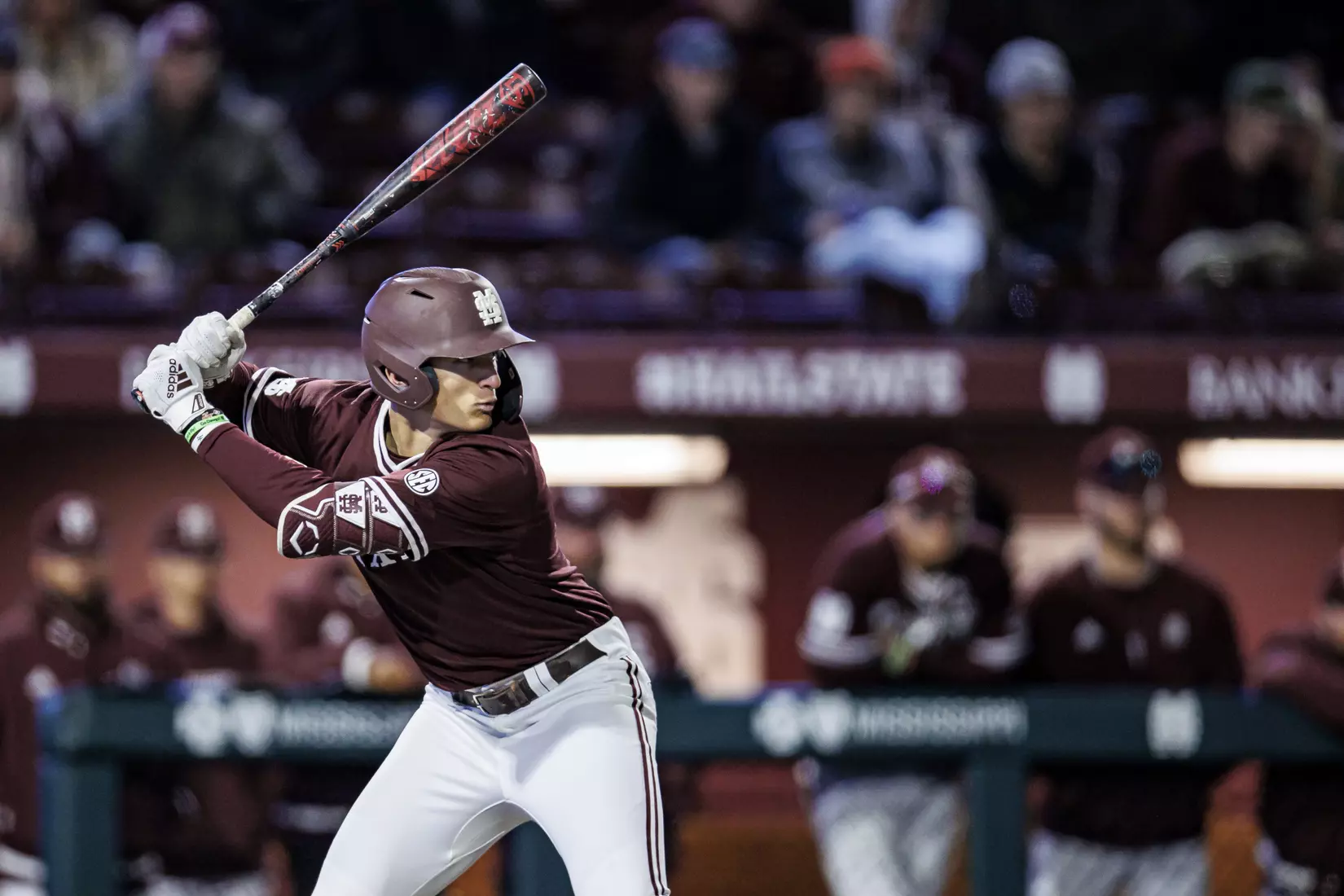 STARKVILLE, MS - April 08, 2022 - Mississippi State Infielder Kamren James (#6) during the game between the LSU Tigers and the Mississippi State Bulldogs at Dudy Noble Field at Polk-Dement Stadium in Starkville, MS. Photo By Austin Perryman