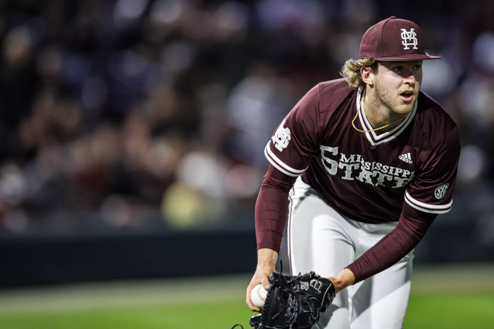 STARKVILLE, MS - April 08, 2022 - Mississippi State Pitcher KC Hunt (#2) during the game between the LSU Tigers and the Mississippi State Bulldogs at Dudy Noble Field at Polk-Dement Stadium in Starkville, MS. Photo By Austin Perryman