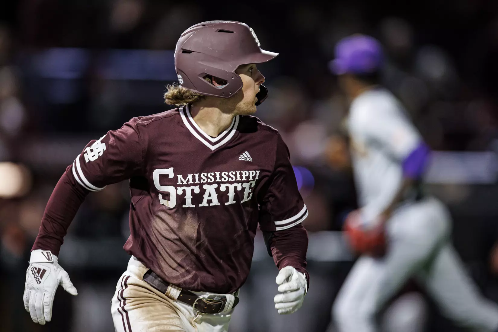 STARKVILLE, MS - April 08, 2022 - Mississippi State Infielder Lane Forsythe (#43) during the game between the LSU Tigers and the Mississippi State Bulldogs at Dudy Noble Field at Polk-Dement Stadium in Starkville, MS. Photo By Austin Perryman
