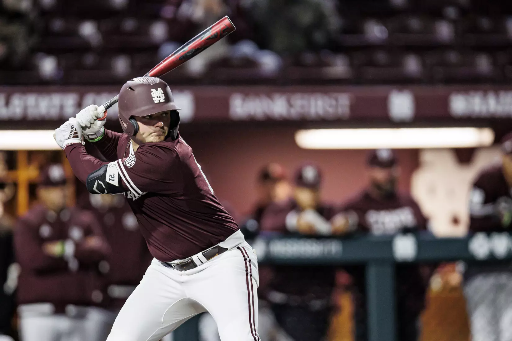 STARKVILLE, MS - April 08, 2022 - Mississippi State Catcher Logan Tanner (#19) during the game between the LSU Tigers and the Mississippi State Bulldogs at Dudy Noble Field at Polk-Dement Stadium in Starkville, MS. Photo By Austin Perryman