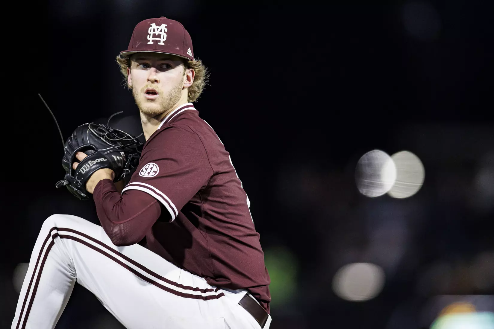 STARKVILLE, MS - April 08, 2022 - Mississippi State Pitcher KC Hunt (#2) during the game between the LSU Tigers and the Mississippi State Bulldogs at Dudy Noble Field at Polk-Dement Stadium in Starkville, MS. Photo By Austin Perryman