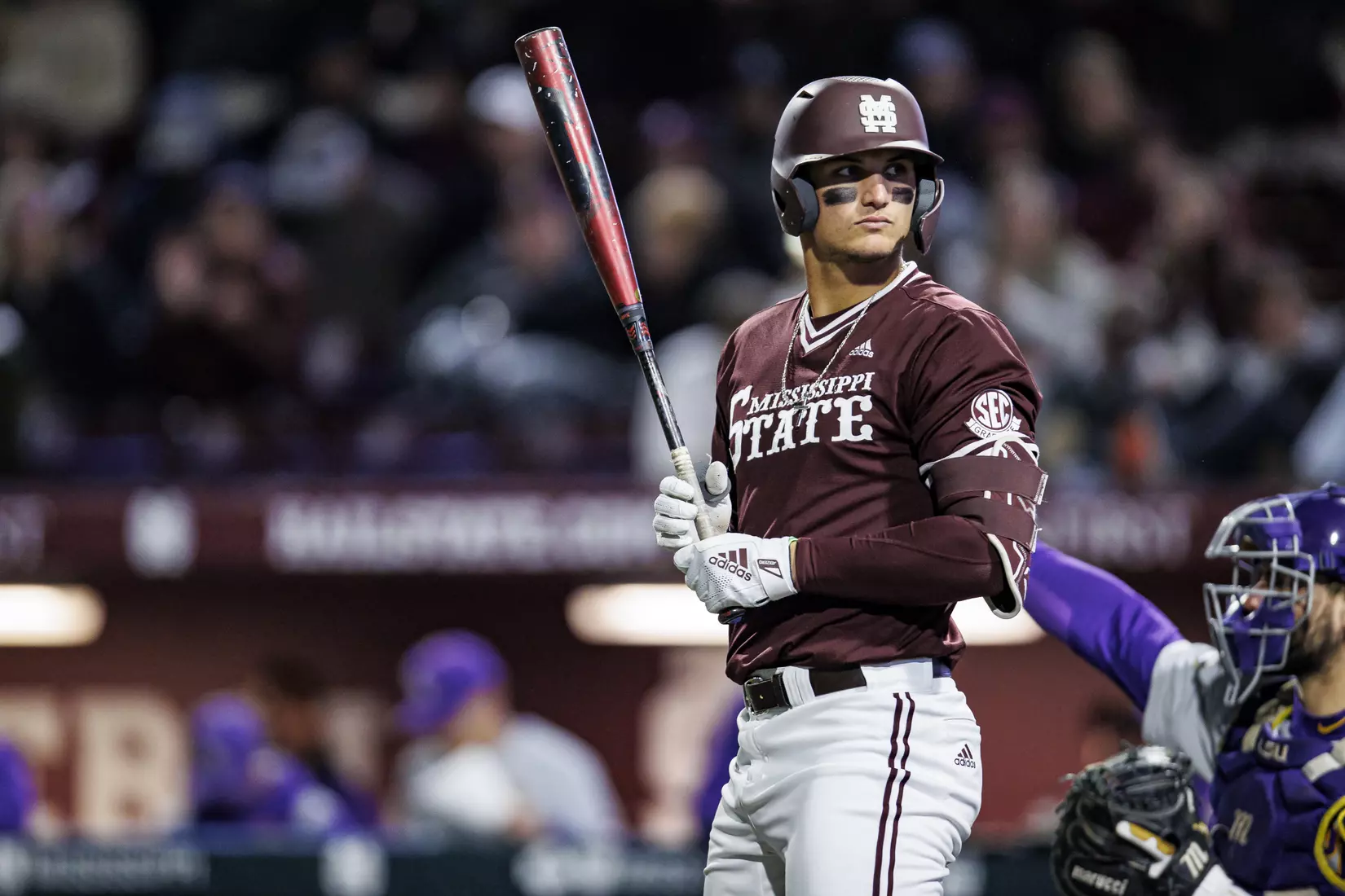 STARKVILLE, MS - April 08, 2022 - Mississippi State Outfielder Brad Cumbest (#33) during the game between the LSU Tigers and the Mississippi State Bulldogs at Dudy Noble Field at Polk-Dement Stadium in Starkville, MS. Photo By Austin Perryman