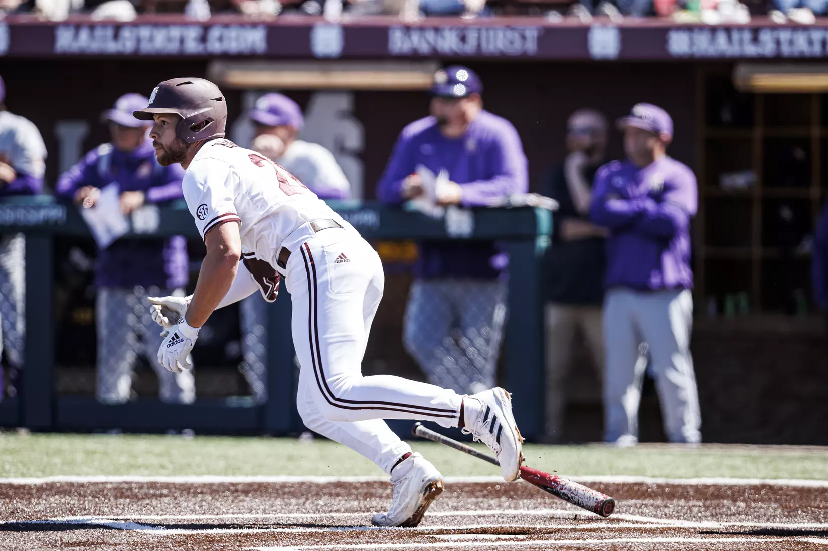 STARKVILLE, MS - April 09, 2022 - Mississippi State Infielder Luke Hancock (#20) during the game between the LSU Tigers and the Mississippi State Bulldogs at Dudy Noble Field at Polk-Dement Stadium in Starkville, MS. Photo By Mississippi State Athletics