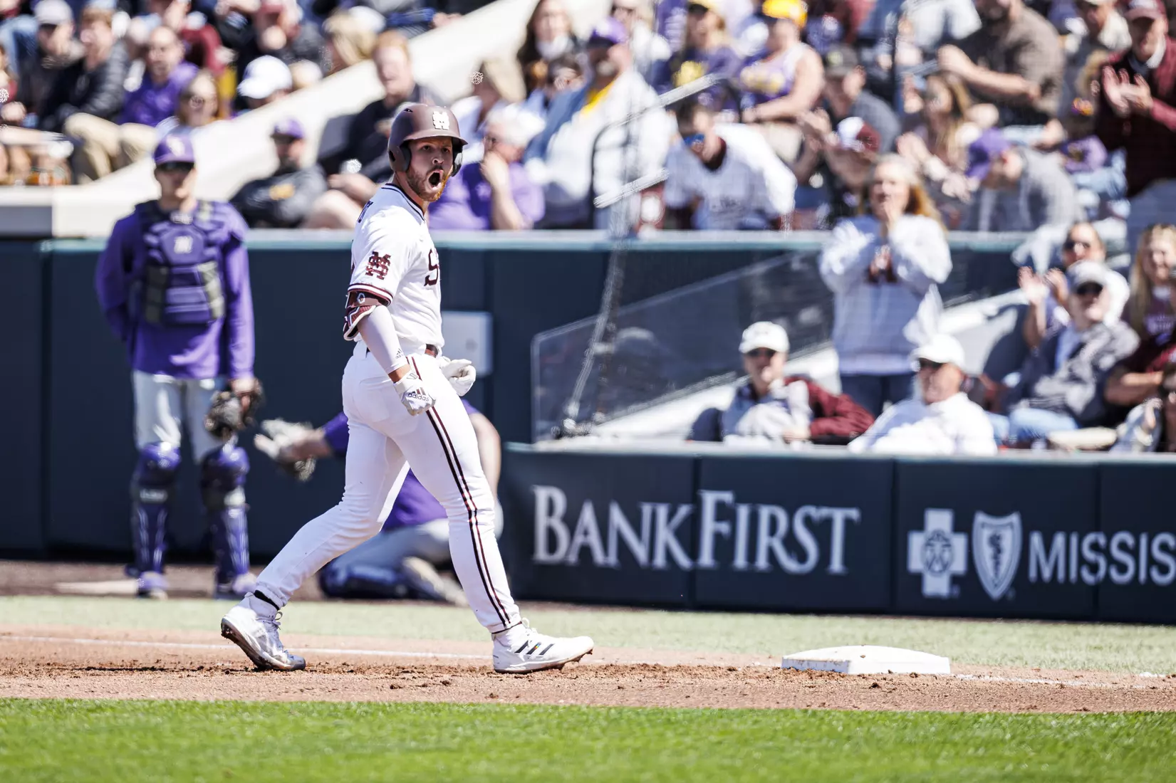 STARKVILLE, MS - April 09, 2022 - Mississippi State Infielder Luke Hancock (#20) during the game between the LSU Tigers and the Mississippi State Bulldogs at Dudy Noble Field at Polk-Dement Stadium in Starkville, MS. Photo By Mississippi State Athletics
