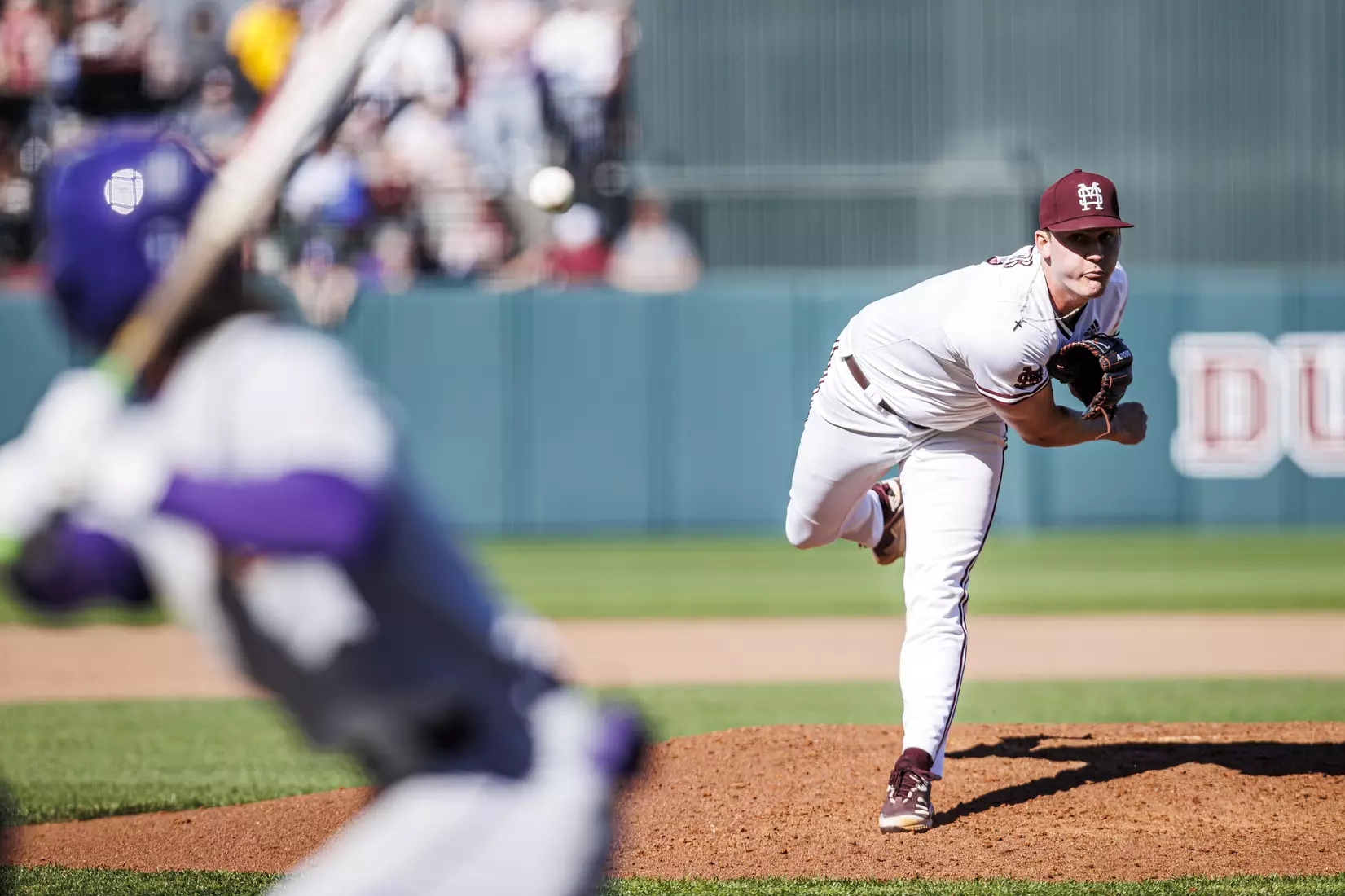 STARKVILLE, MS - April 09, 2022 - Mississippi State Pitcher Brandon Smith (#7) during the game between the LSU Tigers and the Mississippi State Bulldogs at Dudy Noble Field at Polk-Dement Stadium in Starkville, MS. Photo By Mississippi State Athletics