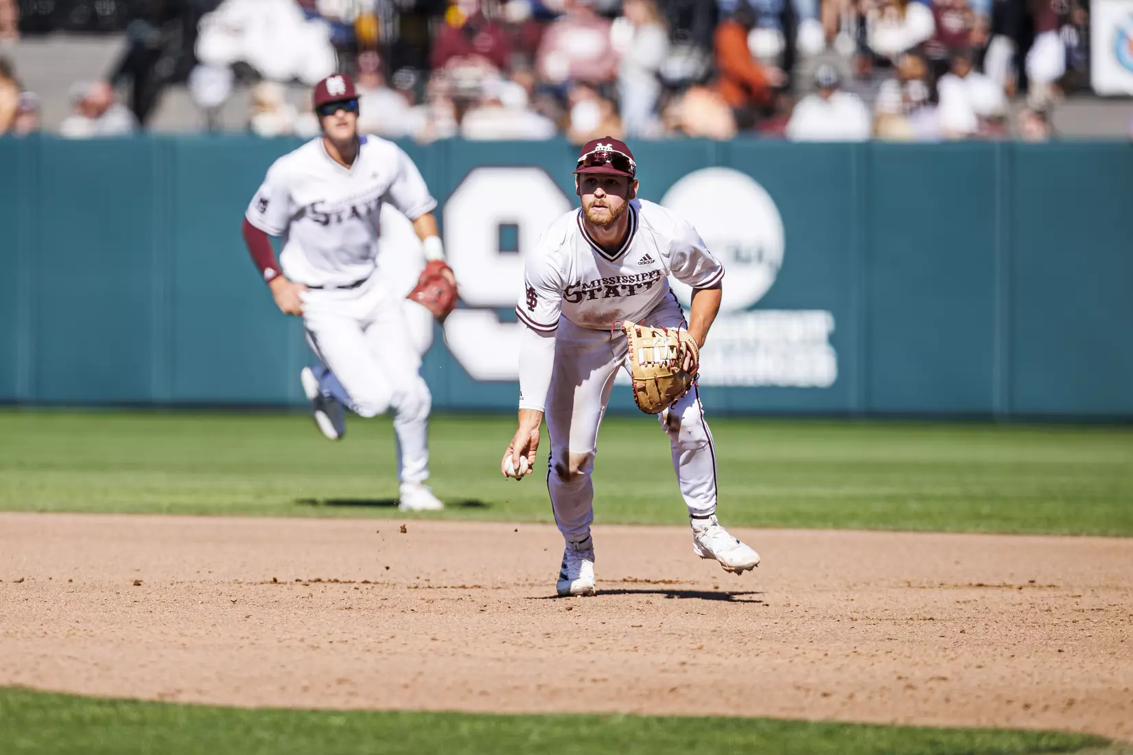 STARKVILLE, MS - April 09, 2022 - Mississippi State Infielder Luke Hancock (#20) during the game between the LSU Tigers and the Mississippi State Bulldogs at Dudy Noble Field at Polk-Dement Stadium in Starkville, MS. Photo By Mississippi State Athletics
