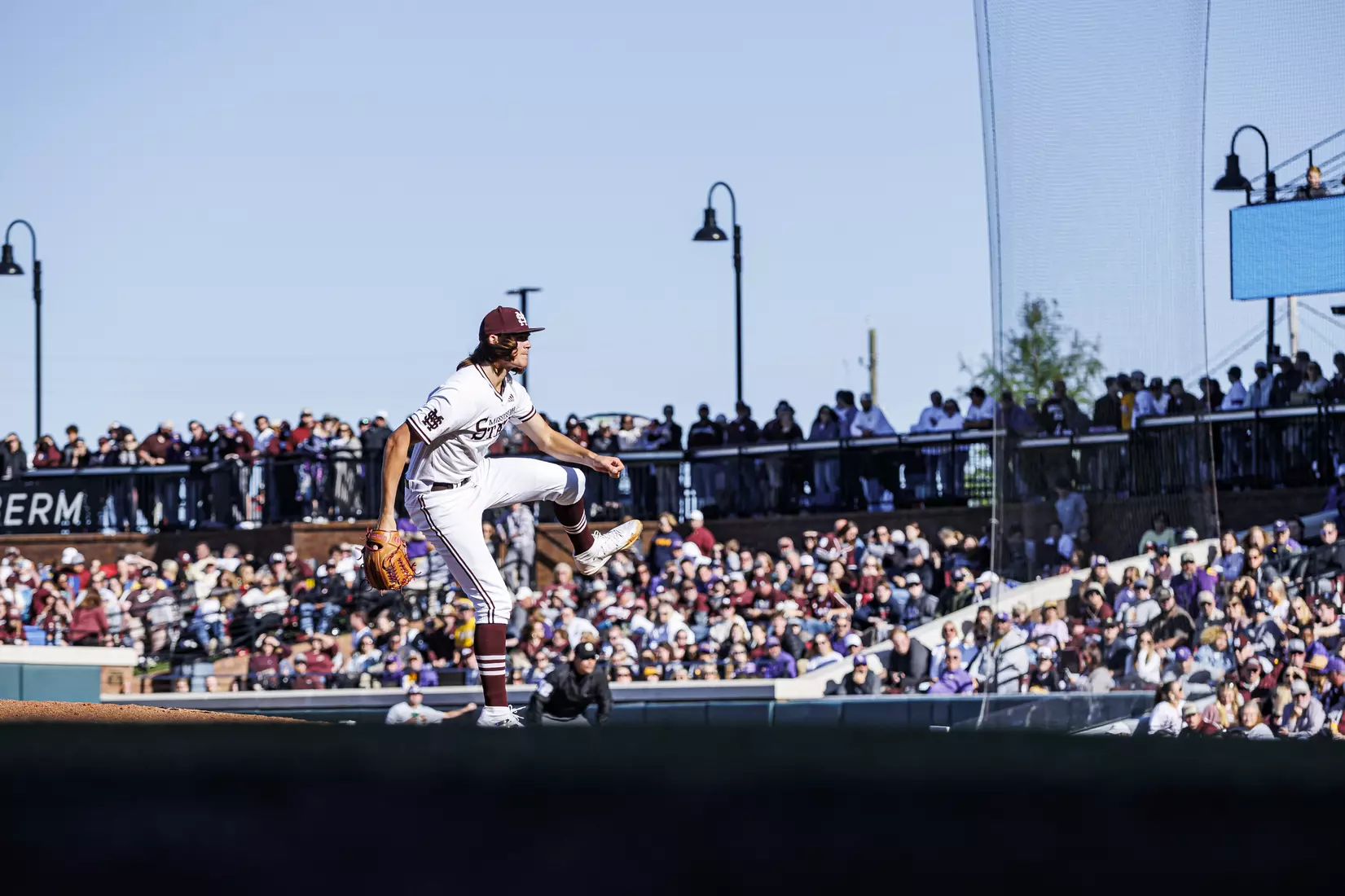STARKVILLE, MS - April 09, 2022 - Mississippi State Pitcher Pico Kohn (#9) during the game between the LSU Tigers and the Mississippi State Bulldogs at Dudy Noble Field at Polk-Dement Stadium in Starkville, MS. Photo By Mississippi State Athletics