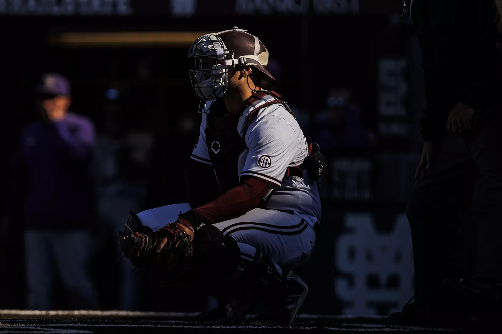 STARKVILLE, MS - April 09, 2022 - Mississippi State Catcher Logan Tanner (#19) during the game between the LSU Tigers and the Mississippi State Bulldogs at Dudy Noble Field at Polk-Dement Stadium in Starkville, MS. Photo By Mississippi State Athletics