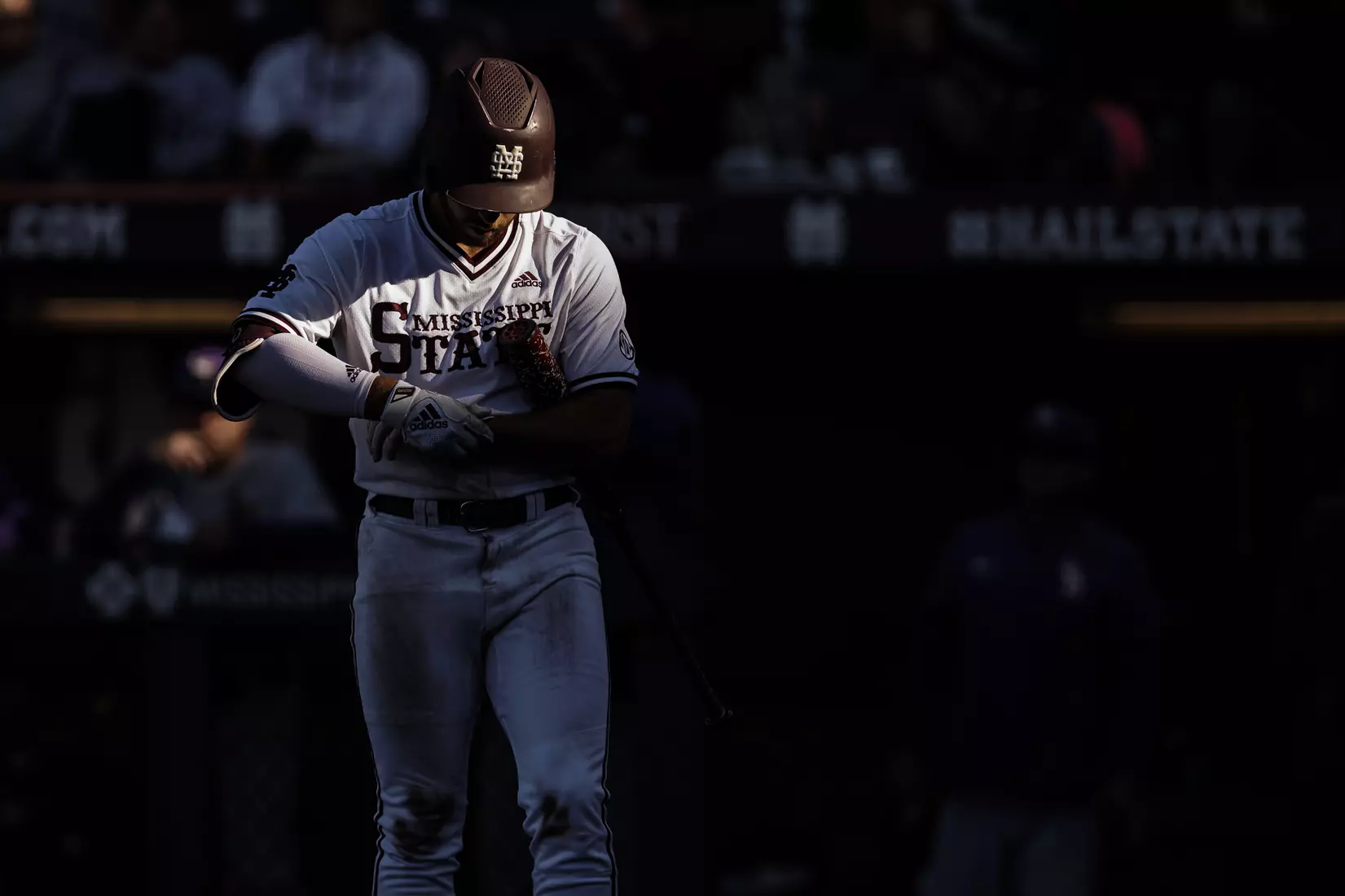 STARKVILLE, MS - April 09, 2022 - Mississippi State Infielder Luke Hancock (#20) during the game between the LSU Tigers and the Mississippi State Bulldogs at Dudy Noble Field at Polk-Dement Stadium in Starkville, MS. Photo By Mississippi State Athletics