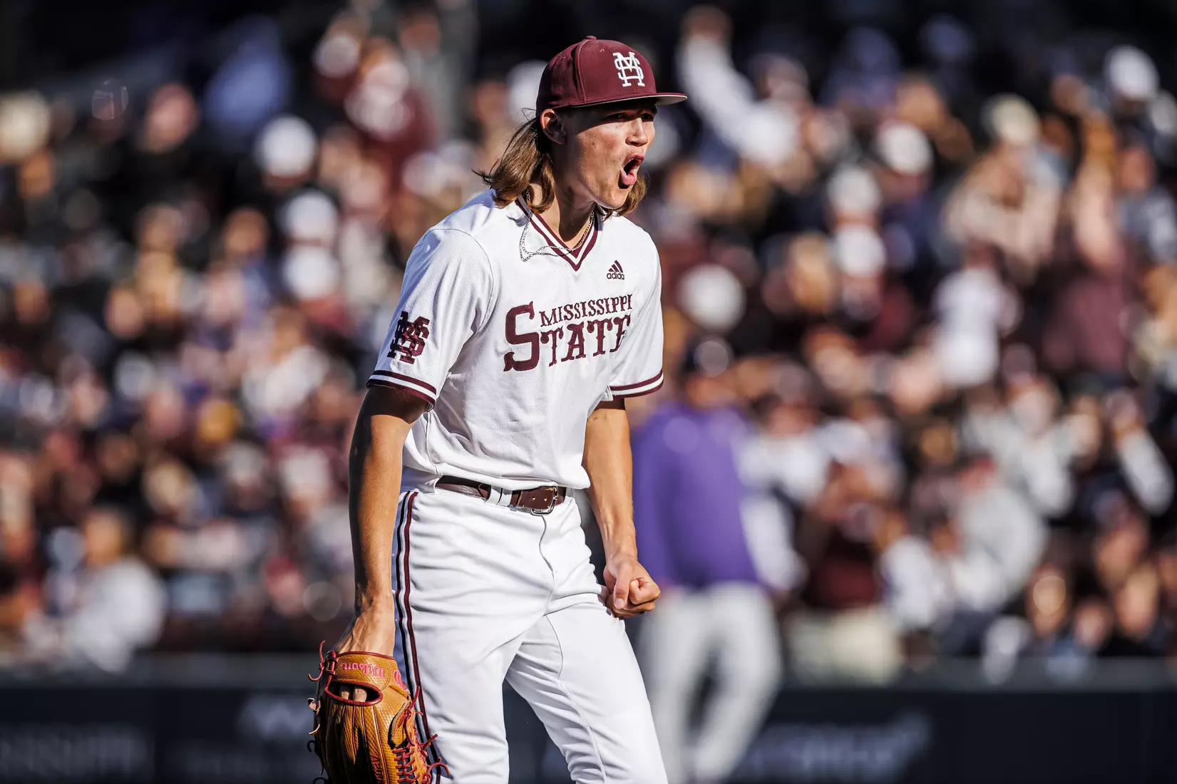 STARKVILLE, MS - April 09, 2022 - Mississippi State Pitcher Pico Kohn (#9) during the game between the LSU Tigers and the Mississippi State Bulldogs at Dudy Noble Field at Polk-Dement Stadium in Starkville, MS. Photo By Mississippi State Athletics