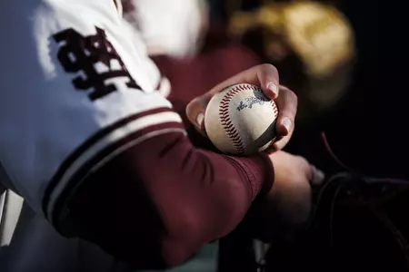 STARKVILLE, MS - April 19, 2022 - A baseball before the game between the Jackson State Tigers and the Mississippi State Bulldogs at Dudy Noble Field at Polk-Dement Stadium in Starkville, MS. Photo By Kevin Snyder