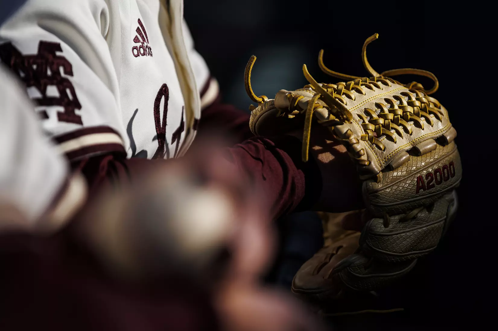 STARKVILLE, MS - April 19, 2022 - A glove before the game between the Jackson State Tigers and the Mississippi State Bulldogs at Dudy Noble Field at Polk-Dement Stadium in Starkville, MS. Photo By Kevin Snyder
