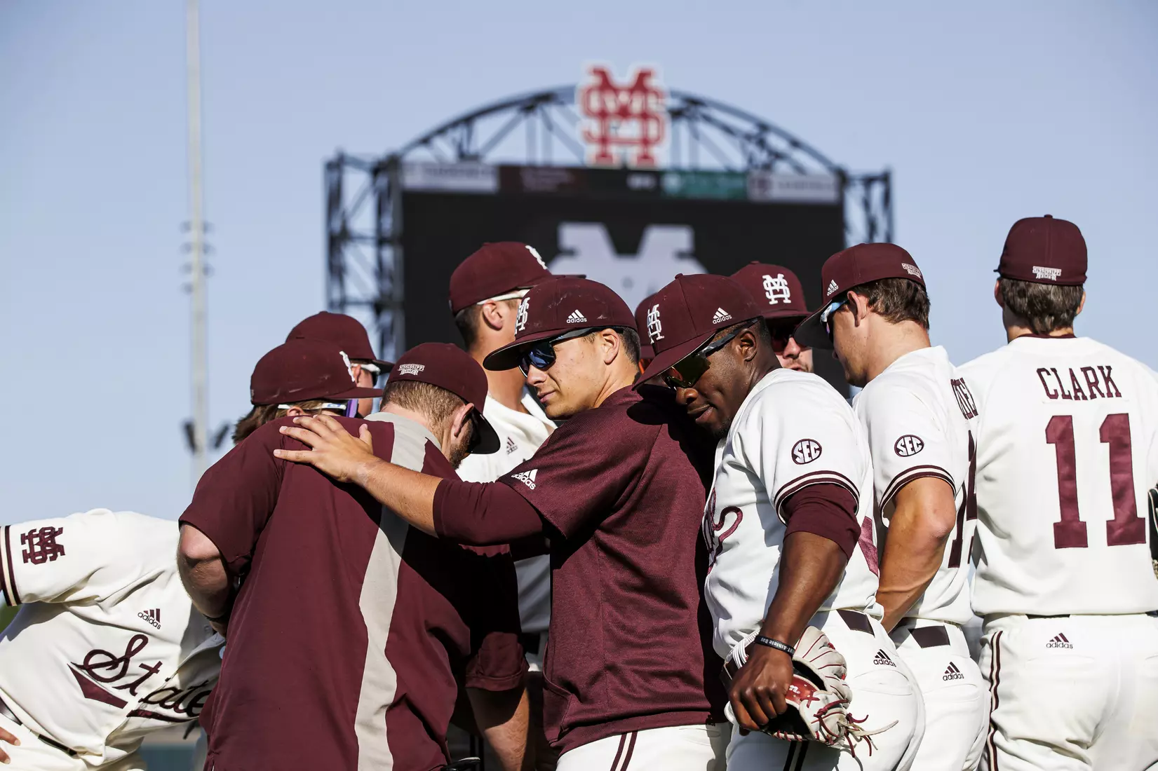 STARKVILLE, MS - April 19, 2022 - The Mississippi State Bulldogs before the game between the Jackson State Tigers and the Mississippi State Bulldogs at Dudy Noble Field at Polk-Dement Stadium in Starkville, MS. Photo By Kevin Snyder