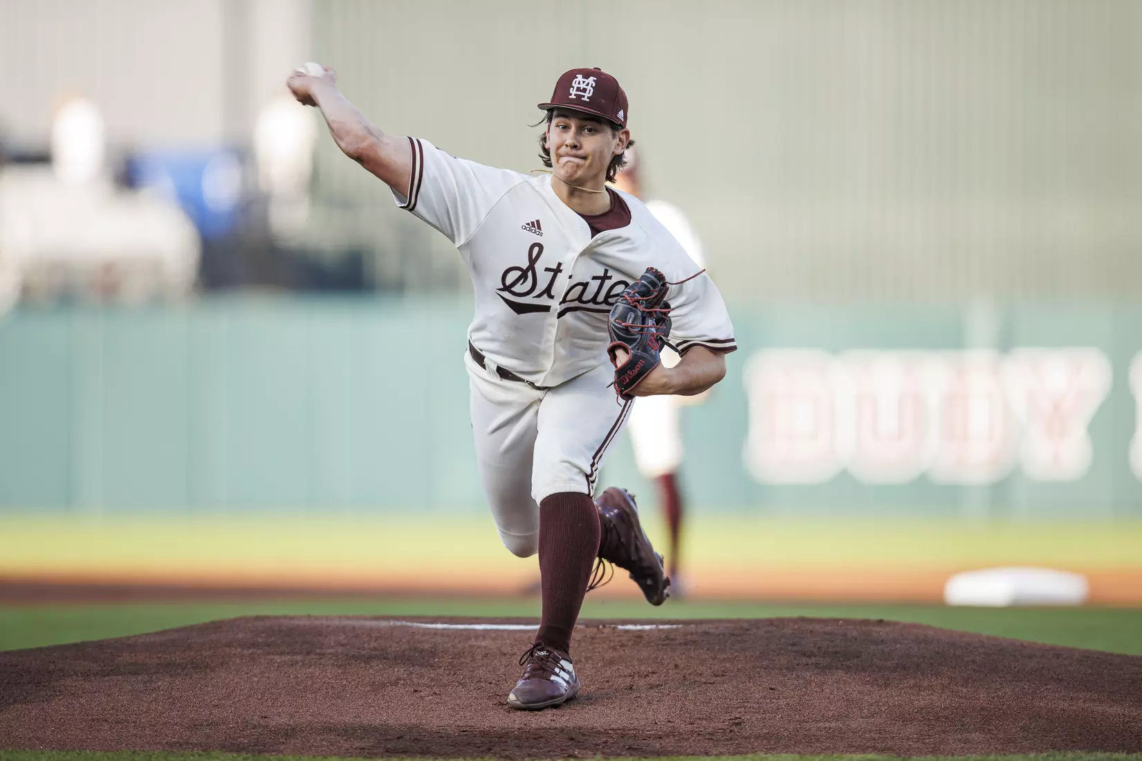 STARKVILLE, MS - April 19, 2022 - Mississippi State Pitcher Jack Walker (#18) during the game between the Jackson State Tigers and the Mississippi State Bulldogs at Dudy Noble Field at Polk-Dement Stadium in Starkville, MS. Photo By Kevin Snyder