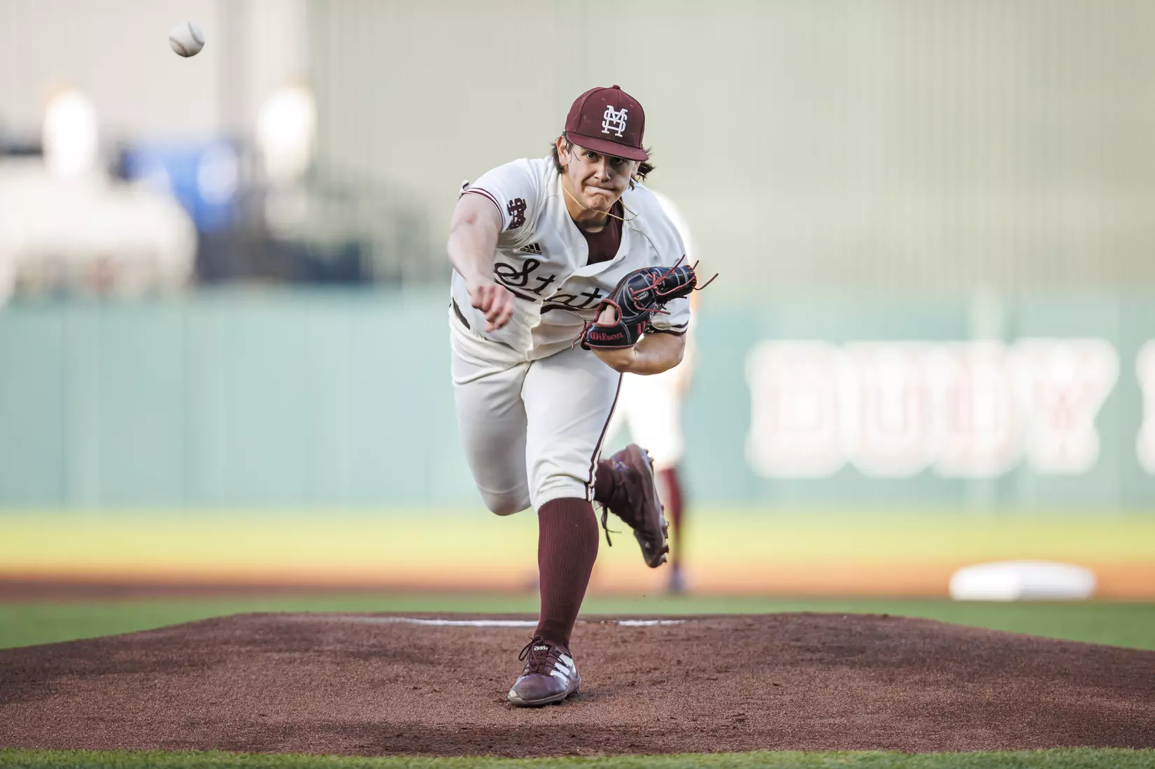 STARKVILLE, MS - April 19, 2022 - Mississippi State Pitcher Jack Walker (#18) during the game between the Jackson State Tigers and the Mississippi State Bulldogs at Dudy Noble Field at Polk-Dement Stadium in Starkville, MS. Photo By Kevin Snyder