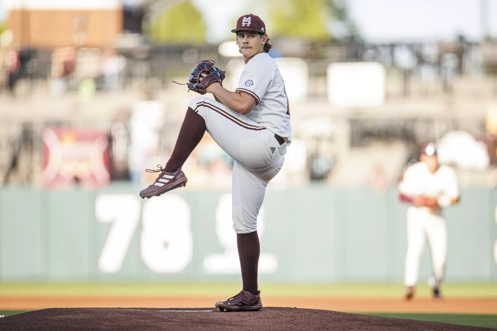 STARKVILLE, MS - April 19, 2022 - Mississippi State Pitcher Jack Walker (#18) during the game between the Jackson State Tigers and the Mississippi State Bulldogs at Dudy Noble Field at Polk-Dement Stadium in Starkville, MS. Photo By Kevin Snyder