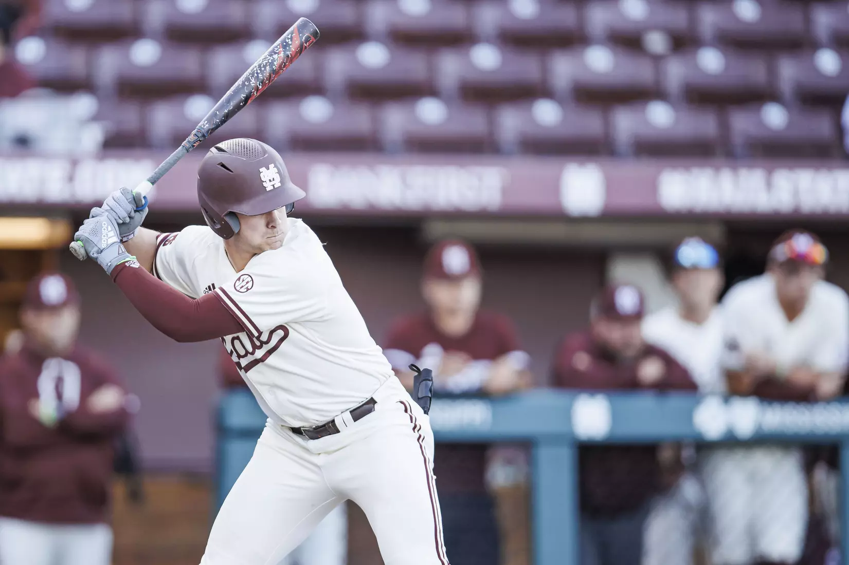 STARKVILLE, MS - April 19, 2022 - Mississippi State Infielder/Outfielder Aaron Downs (#5) during the game between the Jackson State Tigers and the Mississippi State Bulldogs at Dudy Noble Field at Polk-Dement Stadium in Starkville, MS. Photo By Kevin Snyder