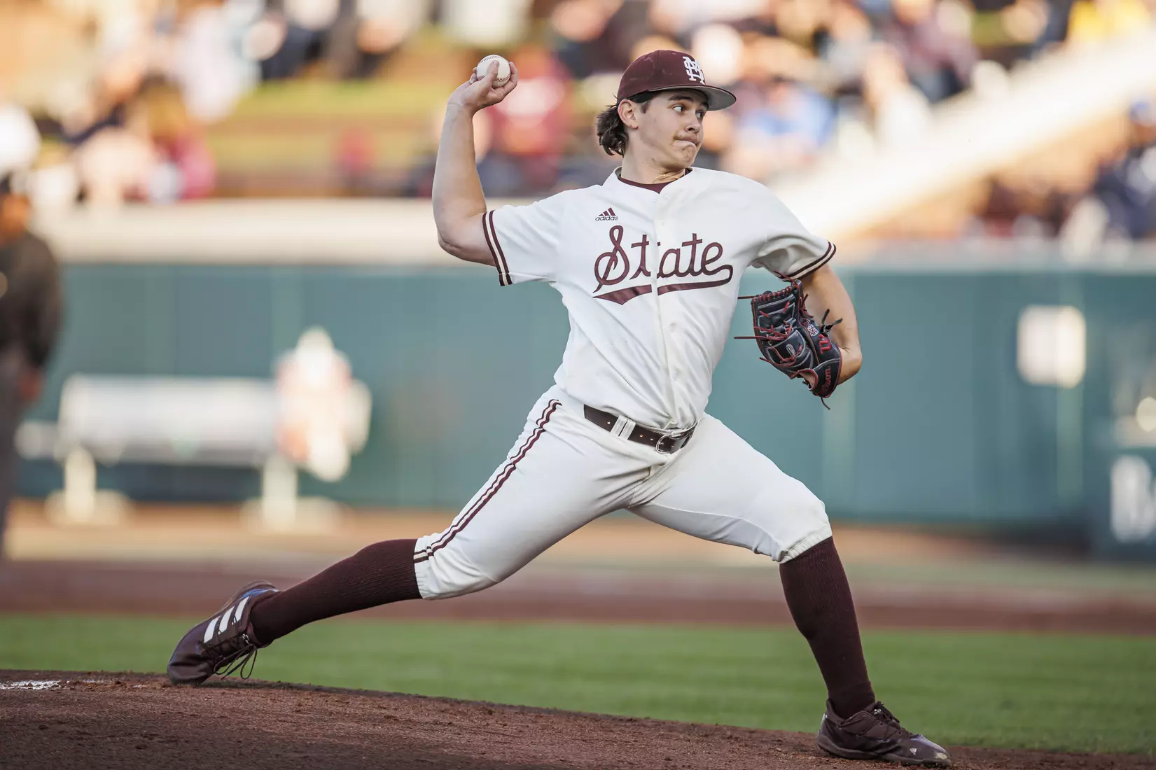 STARKVILLE, MS - April 19, 2022 - Mississippi State Pitcher Jack Walker (#18) during the game between the Jackson State Tigers and the Mississippi State Bulldogs at Dudy Noble Field at Polk-Dement Stadium in Starkville, MS. Photo By Kevin Snyder