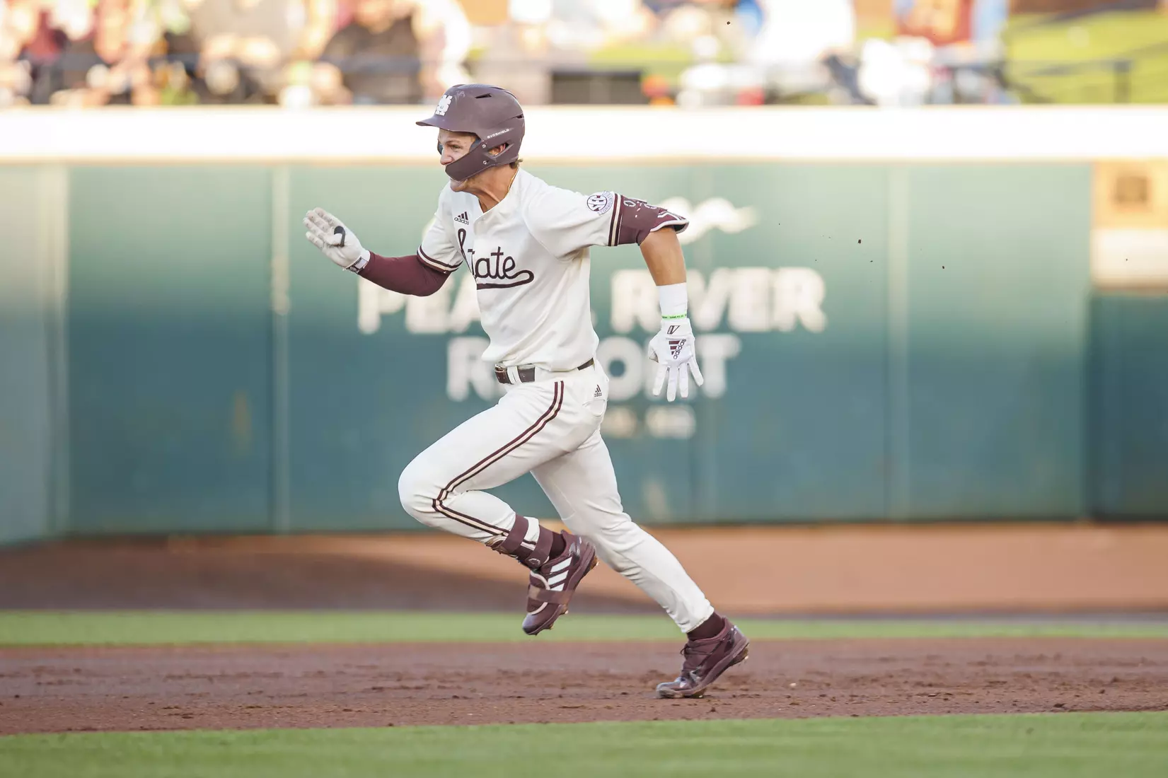 STARKVILLE, MS - April 19, 2022 - Mississippi State Infielder RJ Yeager (#4) during the game between the Jackson State Tigers and the Mississippi State Bulldogs at Dudy Noble Field at Polk-Dement Stadium in Starkville, MS. Photo By Sloane Bush