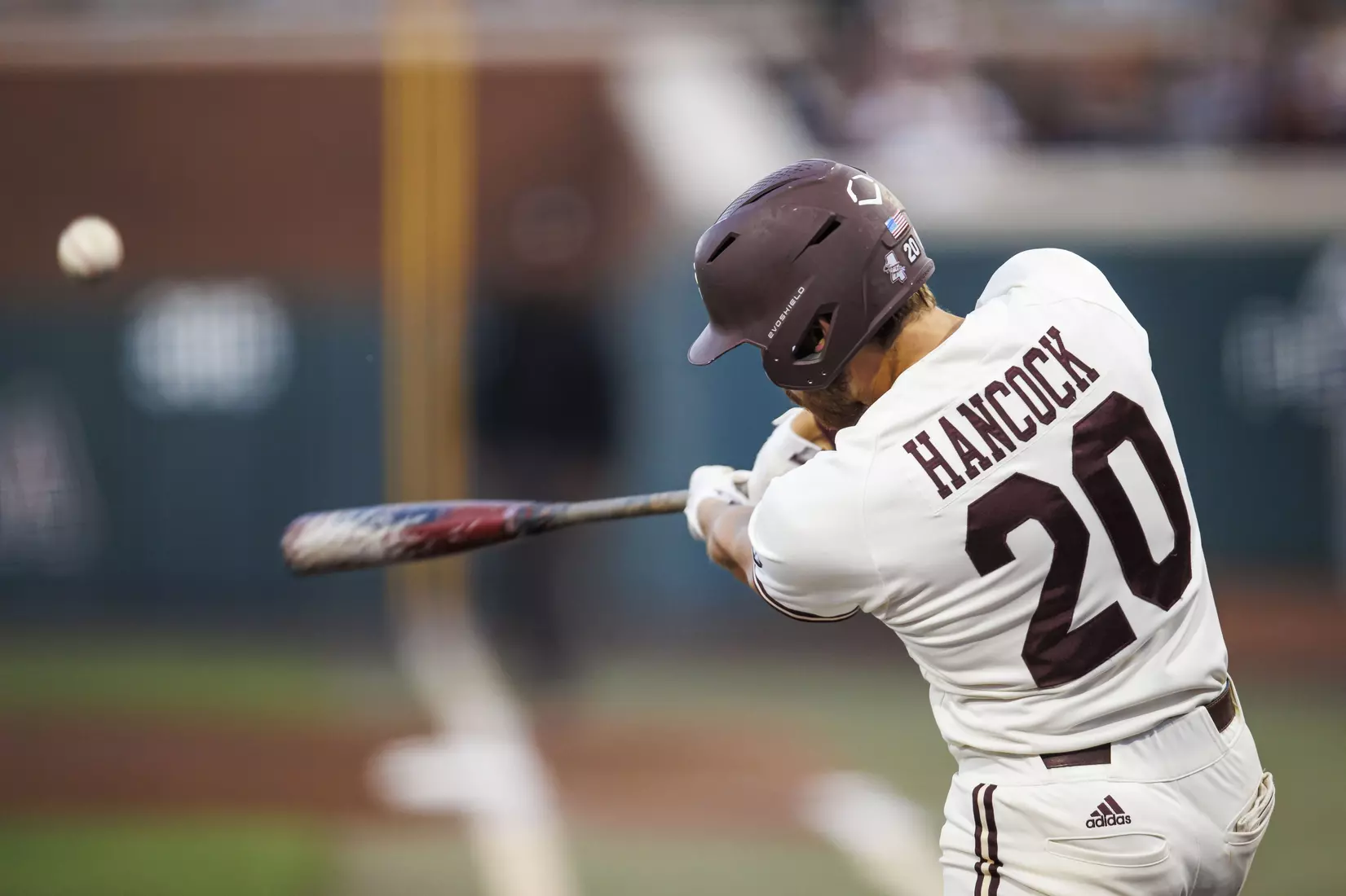 STARKVILLE, MS - April 19, 2022 - Mississippi State Infielder Luke Hancock (#20) during the game between the Jackson State Tigers and the Mississippi State Bulldogs at Dudy Noble Field at Polk-Dement Stadium in Starkville, MS. Photo By Sloane Bush