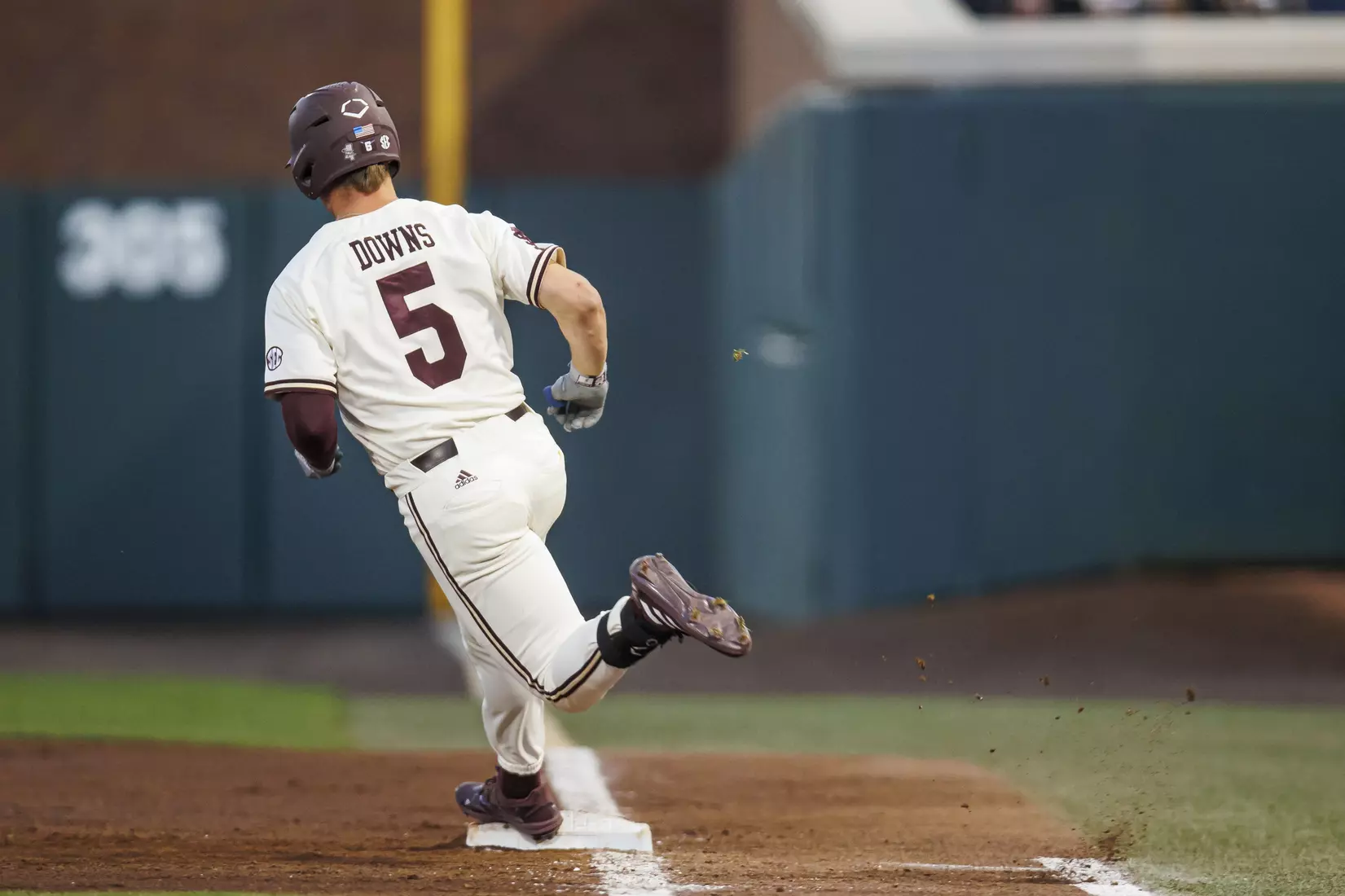STARKVILLE, MS - April 19, 2022 - Mississippi State Infielder/Outfielder Aaron Downs (#5) during the game between the Jackson State Tigers and the Mississippi State Bulldogs at Dudy Noble Field at Polk-Dement Stadium in Starkville, MS. Photo By Sloane Bush