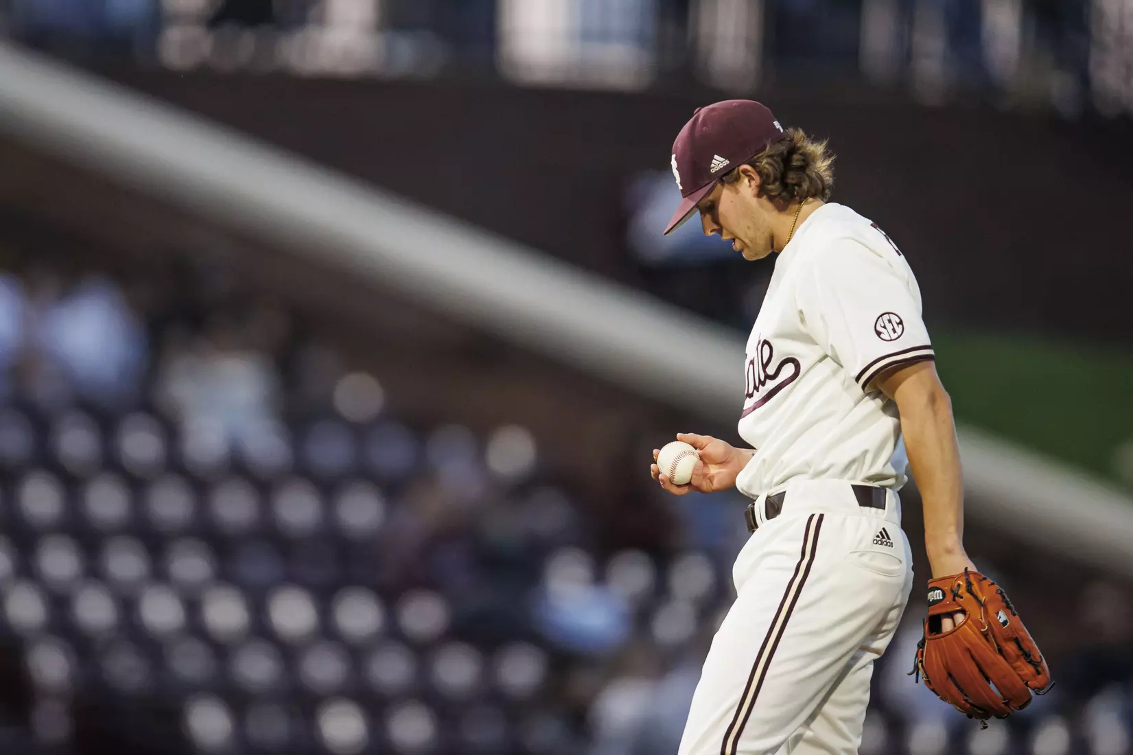 STARKVILLE, MS - April 19, 2022 - Mississippi State Infielder Lane Forsythe (#43) during the game between the Jackson State Tigers and the Mississippi State Bulldogs at Dudy Noble Field at Polk-Dement Stadium in Starkville, MS. Photo By Sloane Bush