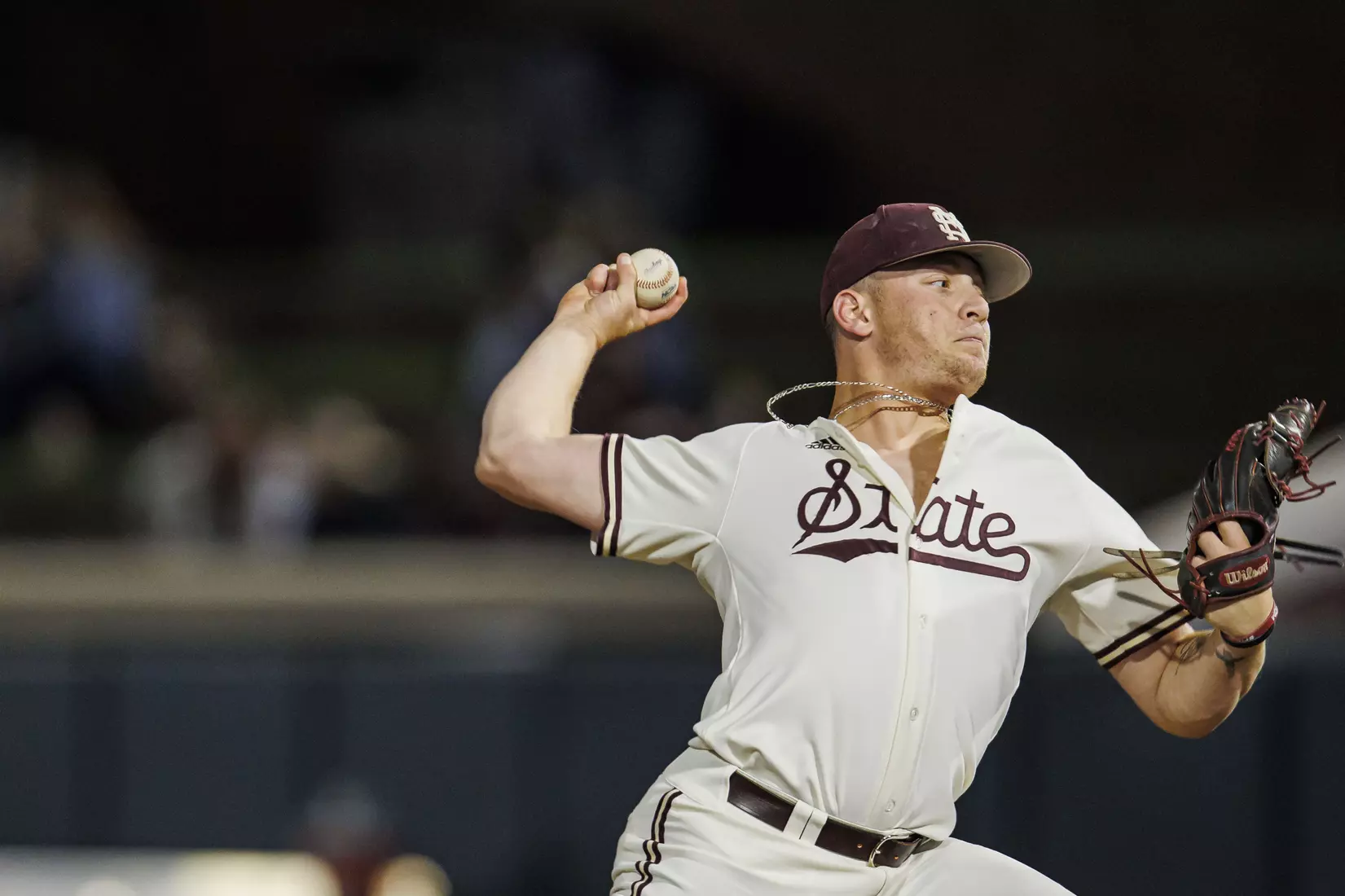 STARKVILLE, MS - April 19, 2022 - Mississippi State Pitcher Mikey Tepper (#39) during the game between the Jackson State Tigers and the Mississippi State Bulldogs at Dudy Noble Field at Polk-Dement Stadium in Starkville, MS. Photo By Sloane Bush