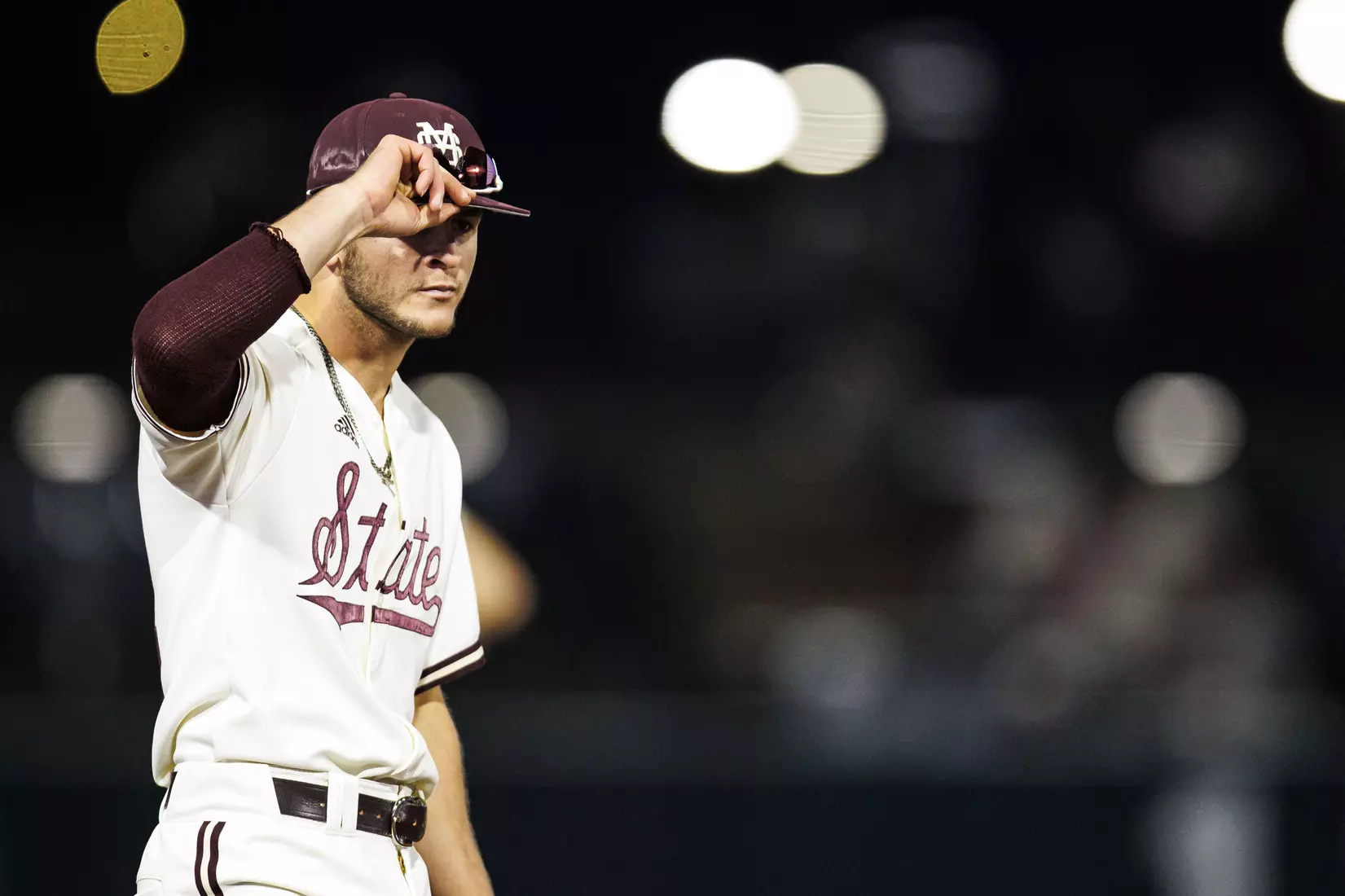 STARKVILLE, MS - April 19, 2022 - Mississippi State Infielder Davis Meche (#12) during the game between the Jackson State Tigers and the Mississippi State Bulldogs at Dudy Noble Field at Polk-Dement Stadium in Starkville, MS. Photo By Sloane Bush