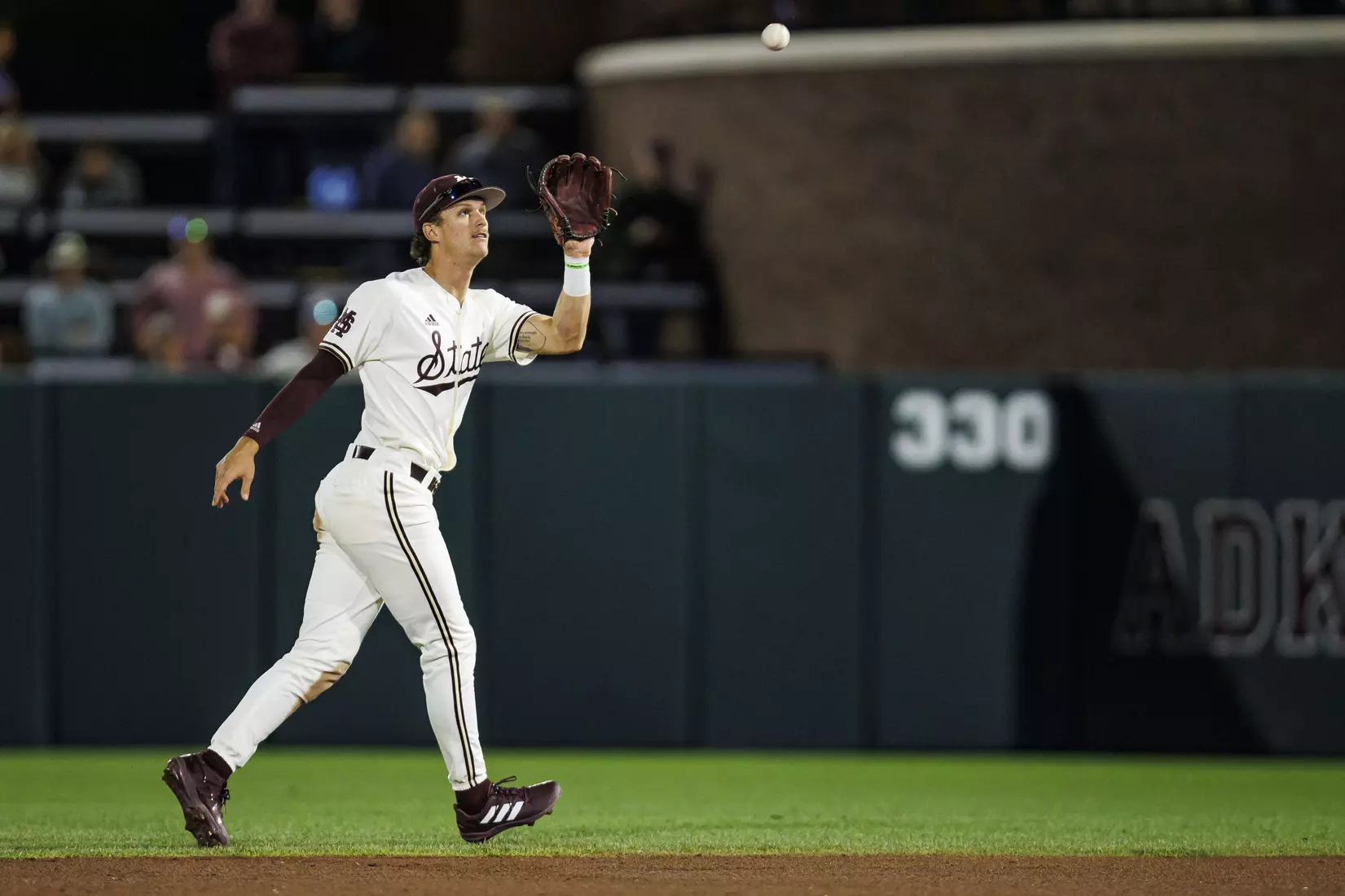 STARKVILLE, MS - April 19, 2022 - Mississippi State Infielder RJ Yeager (#4) during the game between the Jackson State Tigers and the Mississippi State Bulldogs at Dudy Noble Field at Polk-Dement Stadium in Starkville, MS. Photo By Sloane Bush