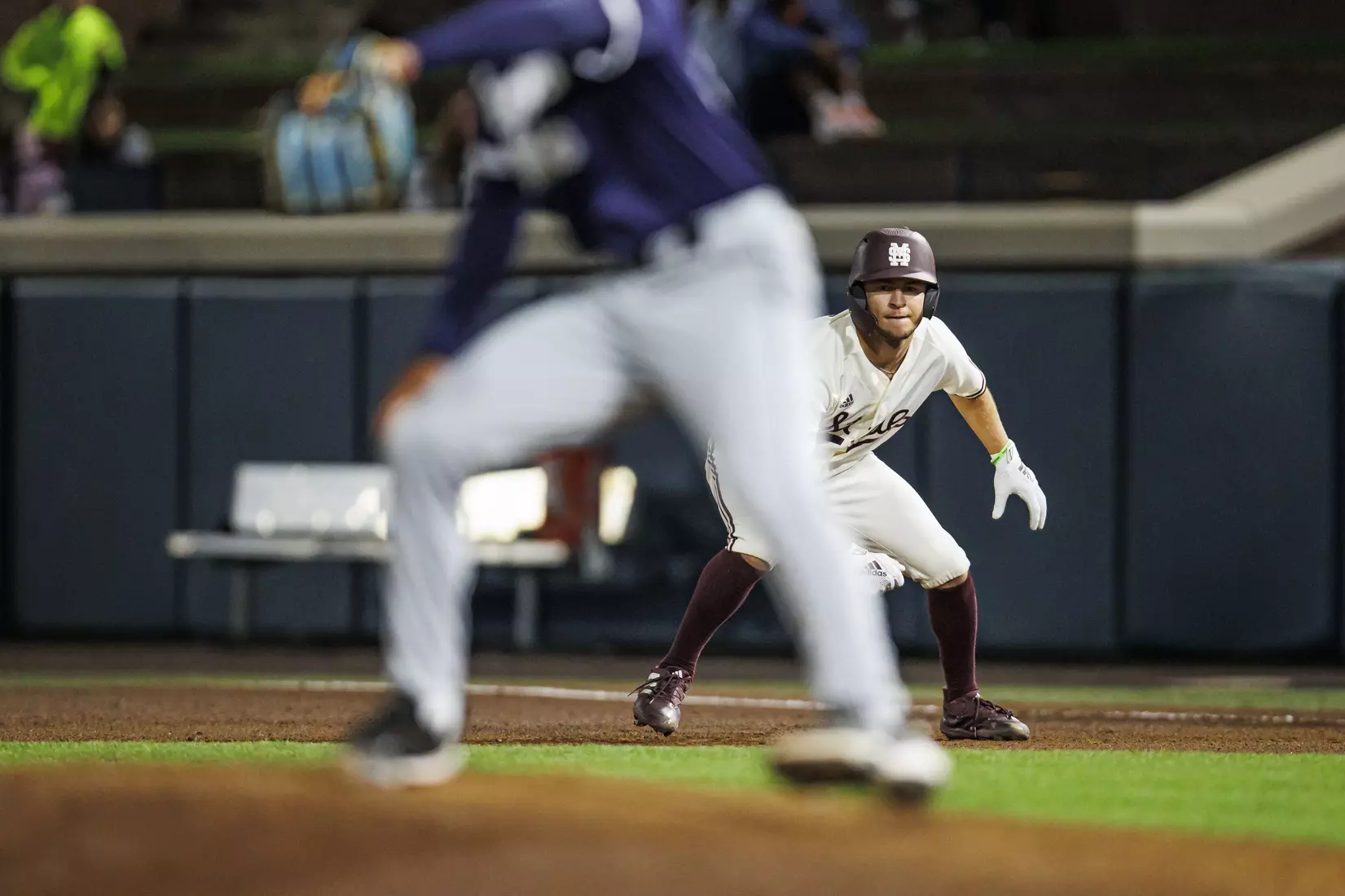 STARKVILLE, MS - April 19, 2022 - Mississippi State Infielder Davis Meche (#12) during the game between the Jackson State Tigers and the Mississippi State Bulldogs at Dudy Noble Field at Polk-Dement Stadium in Starkville, MS. Photo By Sloane Bush