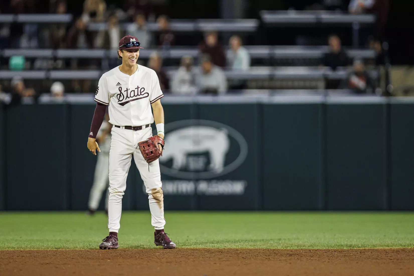 STARKVILLE, MS - April 19, 2022 - Mississippi State Infielder RJ Yeager (#4) during the game between the Jackson State Tigers and the Mississippi State Bulldogs at Dudy Noble Field at Polk-Dement Stadium in Starkville, MS. Photo By Sloane Bush