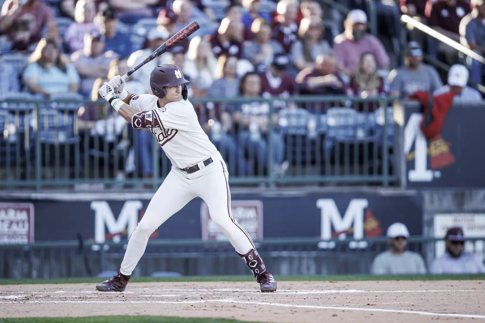 STARKVILLE, MS - April 26, 2022 - Mississippi State Infielder Kamren James (#6) during the game between the Mississippi State Bulldogs and the Ole Miss Rebels at Trustmark Park in Pearl, MS. Photo By Kevin Snyder