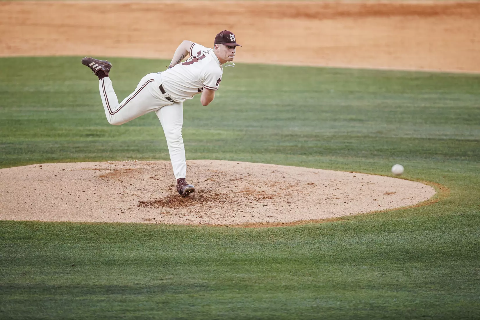 STARKVILLE, MS - April 26, 2022 - Mississippi State Pitcher Mikey Tepper (#39) during the game between the Mississippi State Bulldogs and the Ole Miss Rebels at Trustmark Park in Pearl, MS. Photo By Kevin Snyder
