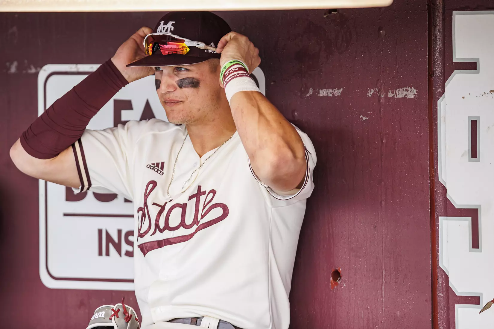 STARKVILLE, MS - February 22, 2022 - Mississippi State Outfielder Brad Cumbest (#33) in the dugout before the game between the University of Arkansas at Pine Bluff Golden Lions and the Mississippi State Bulldogs at Dudy Noble Field at Polk-Dement Stadium in Starkville, MS. Photo By Kevin Snyder