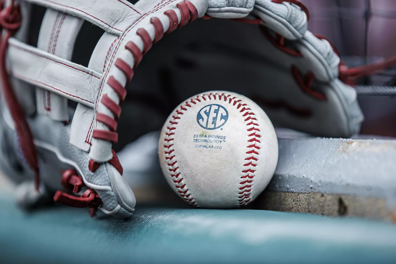 STARKVILLE, MS - February 22, 2022 - A baseball with the SEC logo on it before the game between the University of Arkansas at Pine Bluff Golden Lions and the Mississippi State Bulldogs at Dudy Noble Field at Polk-Dement Stadium in Starkville, MS. Photo By Kevin Snyder
