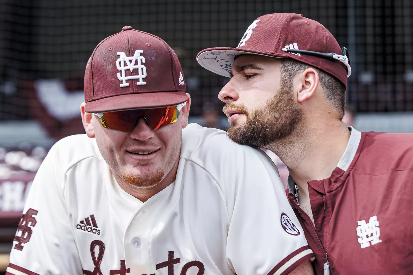 STARKVILLE, MS - February 22, 2022 - Mississippi State Infielder/Outfielder Von Seibert (#30) and Mississippi State Pitcher Preston Johnson (#35) before the game between the University of Arkansas at Pine Bluff Golden Lions and the Mississippi State Bulldogs at Dudy Noble Field at Polk-Dement Stadium in Starkville, MS. Photo By Kevin Snyder