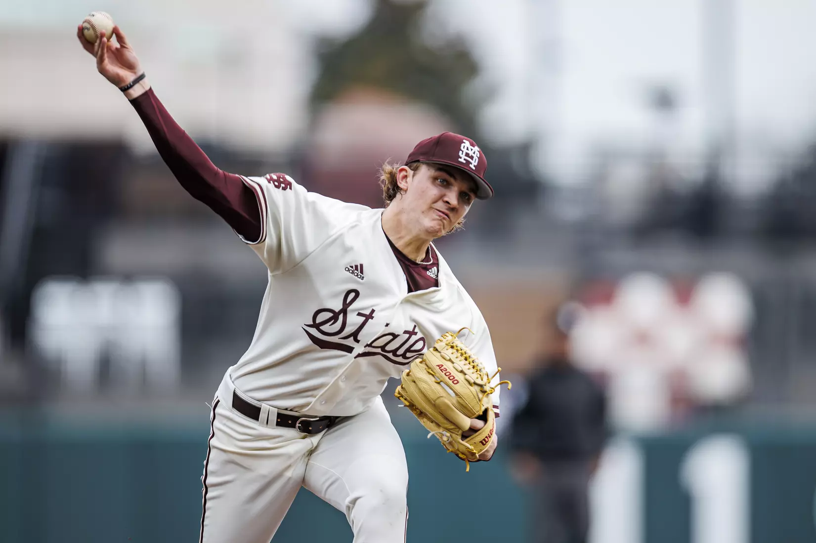STARKVILLE, MS - February 22, 2022 - Mississippi State Pitcher Jackson Fristoe (#27) during the game between the University of Arkansas at Pine Bluff Golden Lions and the Mississippi State Bulldogs at Dudy Noble Field at Polk-Dement Stadium in Starkville, MS. Photo By Kevin Snyder