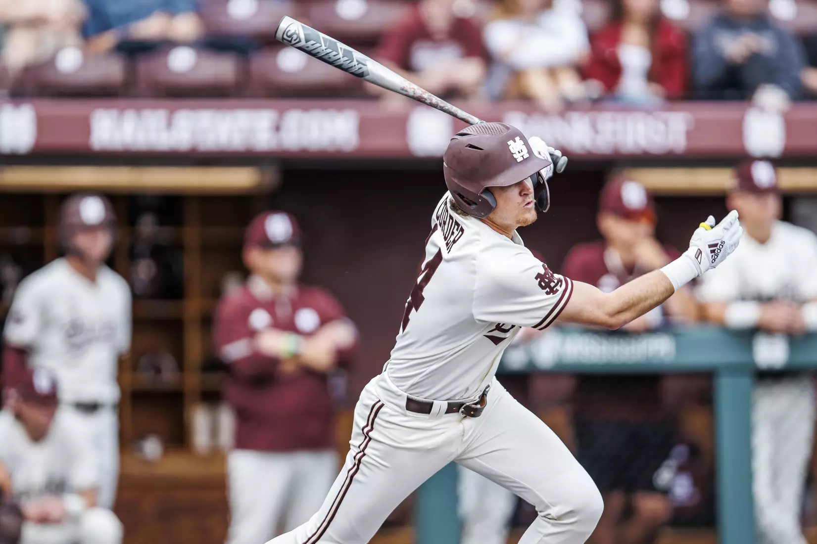 STARKVILLE, MS - February 22, 2022 - Mississippi State Infielder/Outfielder Matt Corder (#14) during the game between the University of Arkansas at Pine Bluff Golden Lions and the Mississippi State Bulldogs at Dudy Noble Field at Polk-Dement Stadium in Starkville, MS. Photo By Kevin Snyder