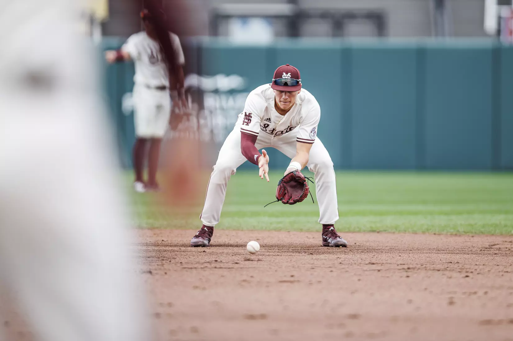 STARKVILLE, MS - February 22, 2022 - Mississippi State Infielder RJ Yeager (#4)during the game between the University of Arkansas at Pine Bluff Golden Lions and the Mississippi State Bulldogs at Dudy Noble Field at Polk-Dement Stadium in Starkville, MS. Photo By Kevin Snyder
