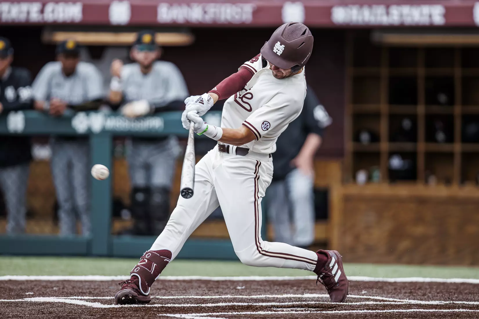 STARKVILLE, MS - February 22, 2022 - Mississippi State Outfielder Drew McGowan (#8) during the game between the University of Arkansas at Pine Bluff Golden Lions and the Mississippi State Bulldogs at Dudy Noble Field at Polk-Dement Stadium in Starkville, MS. Photo By Kevin Snyder
