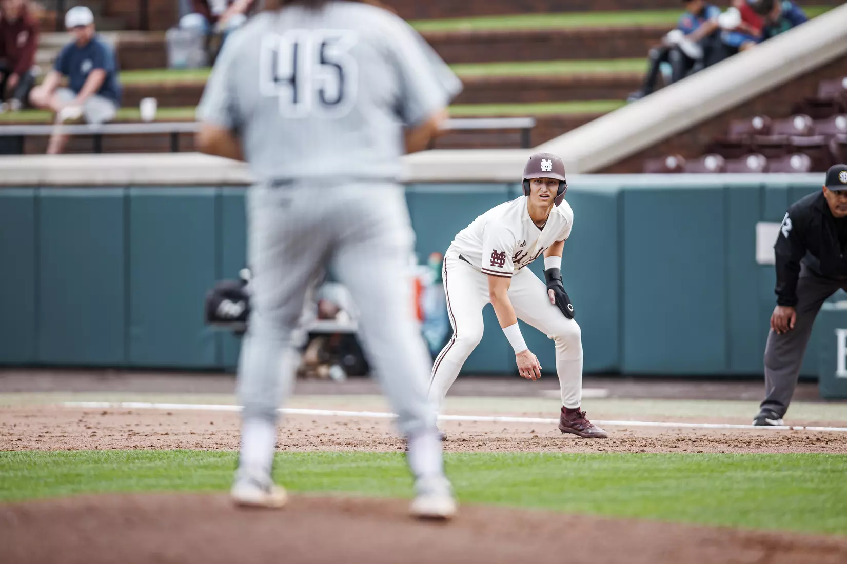 STARKVILLE, MS - February 22, 2022 - Mississippi State Infielder Kamren James (#6) during the game between the University of Arkansas at Pine Bluff Golden Lions and the Mississippi State Bulldogs at Dudy Noble Field at Polk-Dement Stadium in Starkville, MS. Photo By Kevin Snyder