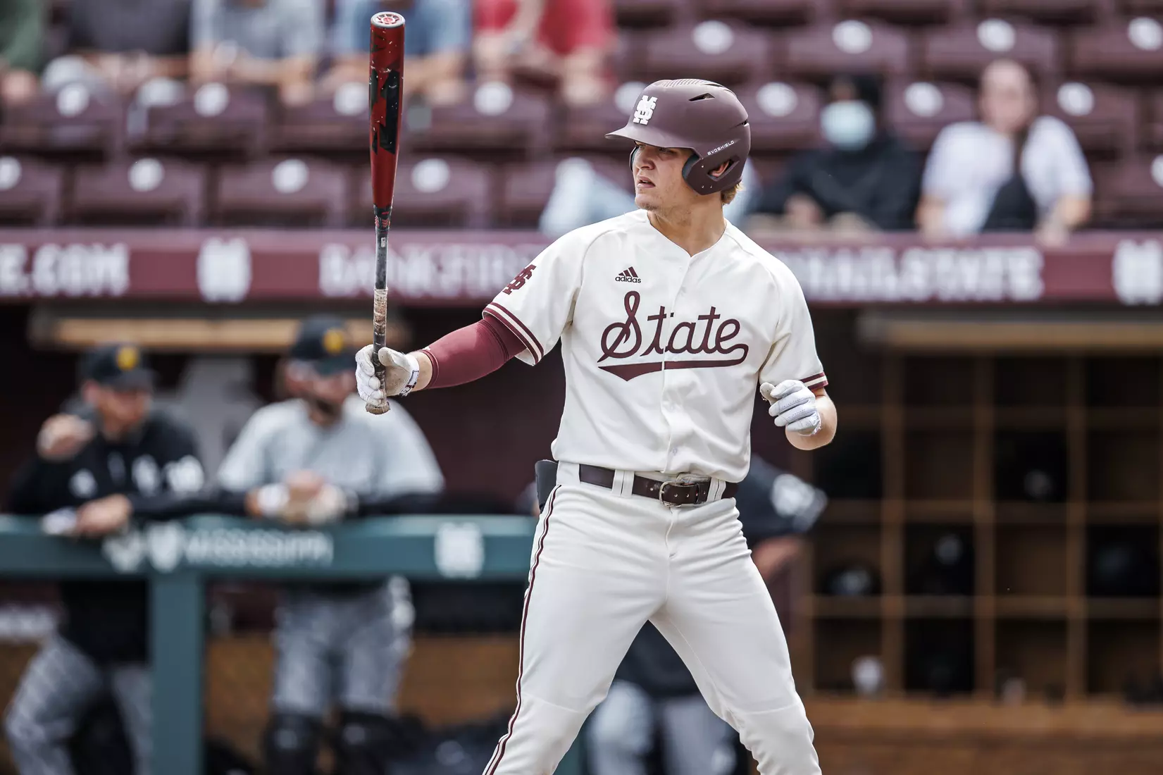 STARKVILLE, MS - February 22, 2022 - Mississippi State Infielder/Outfielder Hunter Hines (#44) during the game between the University of Arkansas at Pine Bluff Golden Lions and the Mississippi State Bulldogs at Dudy Noble Field at Polk-Dement Stadium in Starkville, MS. Photo By Kevin Snyder