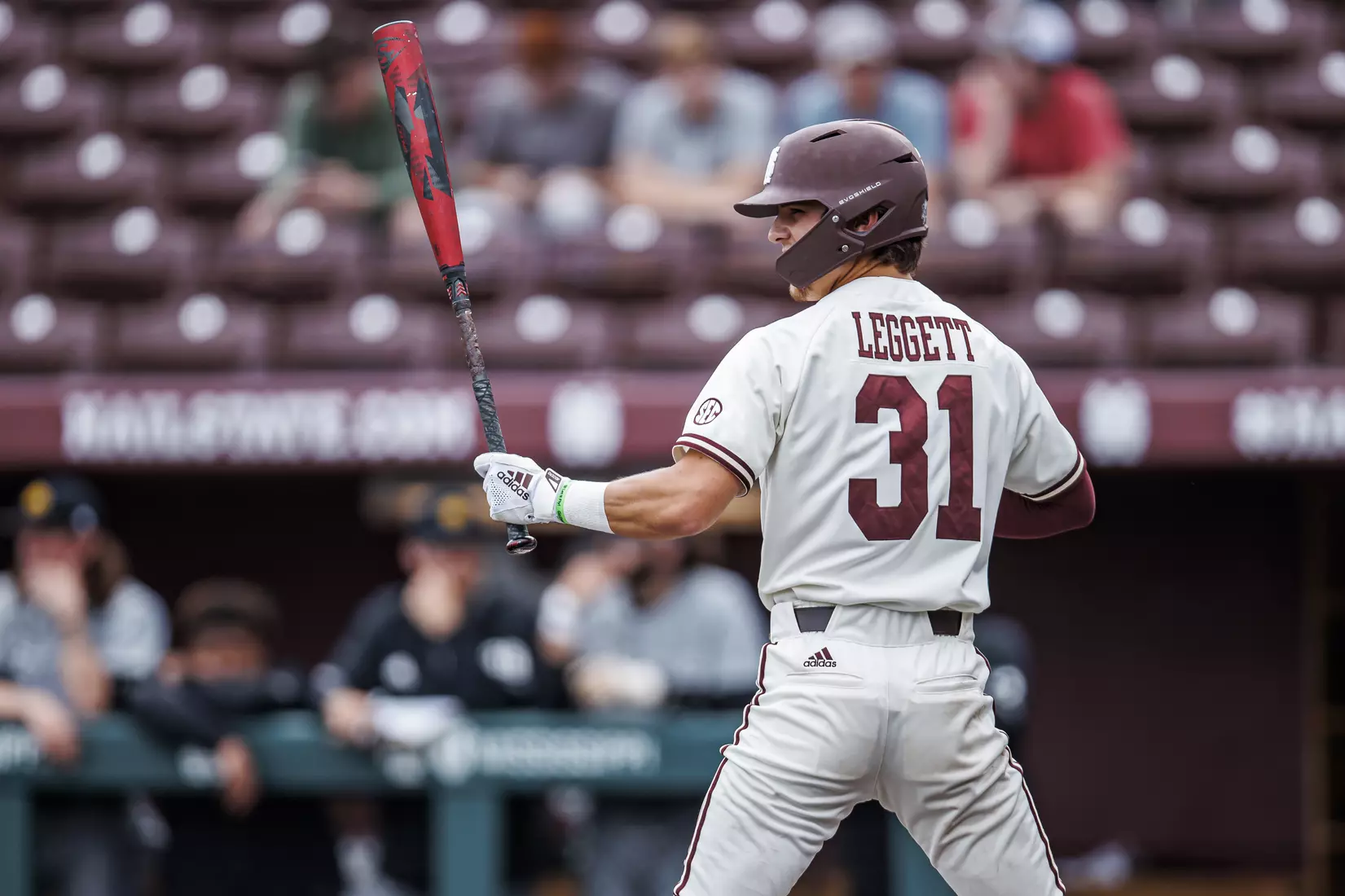 STARKVILLE, MS - February 22, 2022 - Mississippi State Infielder Tanner Leggett (#31) during the game between the University of Arkansas at Pine Bluff Golden Lions and the Mississippi State Bulldogs at Dudy Noble Field at Polk-Dement Stadium in Starkville, MS. Photo By Kevin Snyder
