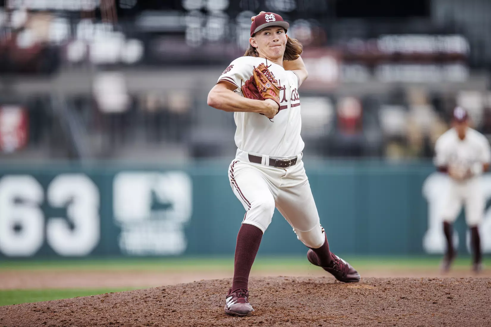 STARKVILLE, MS - February 22, 2022 - Mississippi State Pitcher Pico Kohn (#9) during the game between the University of Arkansas at Pine Bluff Golden Lions and the Mississippi State Bulldogs at Dudy Noble Field at Polk-Dement Stadium in Starkville, MS. Photo By Kevin Snyder